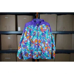 Multicolor Windbreaker Jacket Vintage 90s Floral L #488